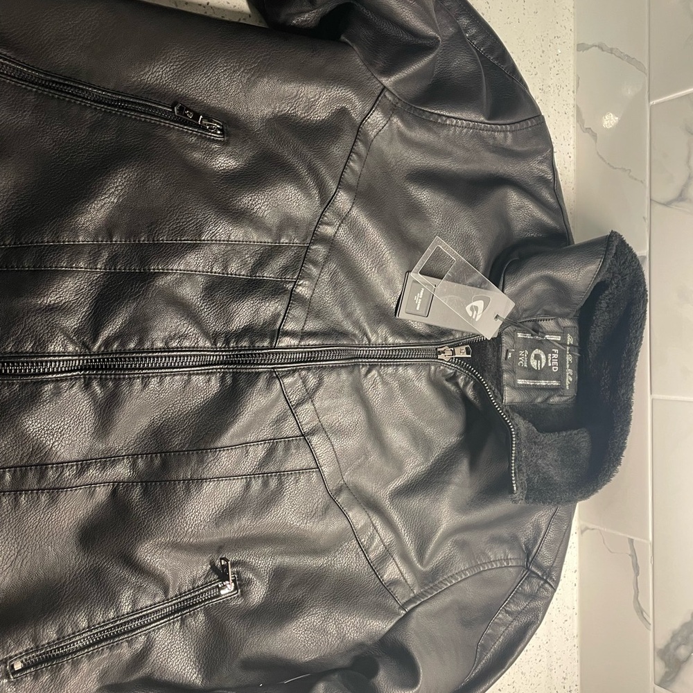 Men's Black Faux Leather Bomber Jacket